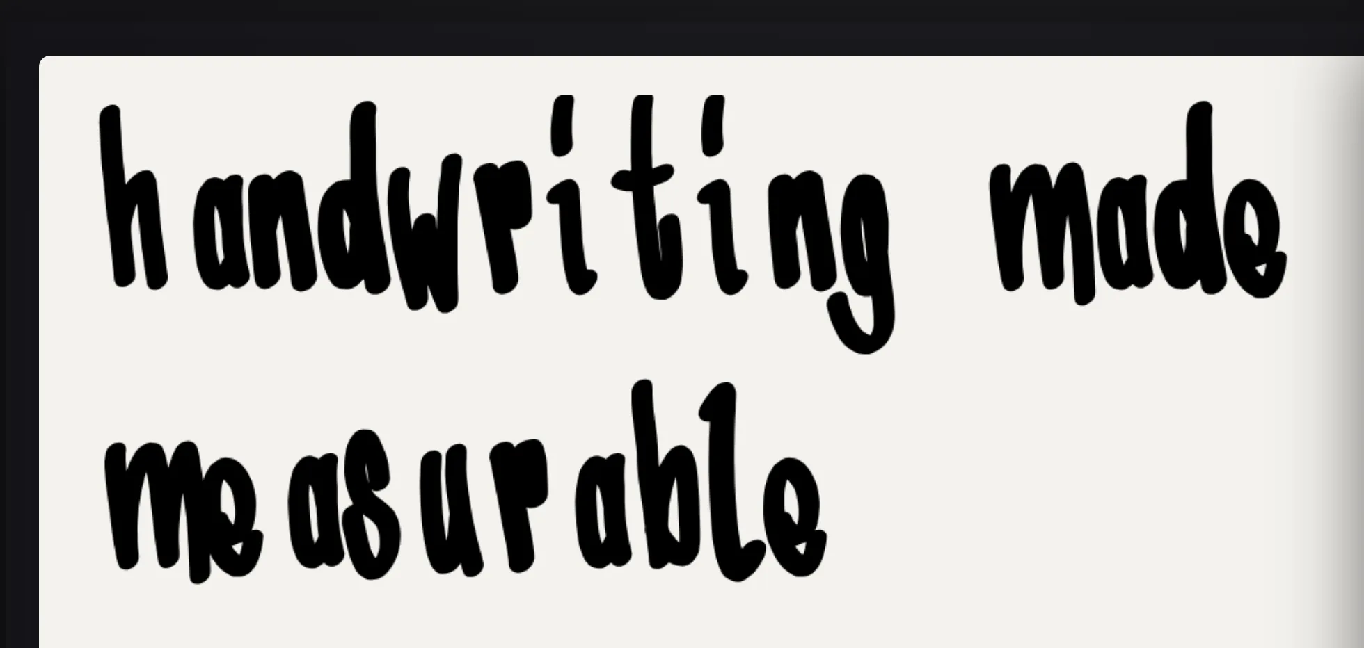 The words 'handwriting made measurable' set as running text in a hand-drawn font.
